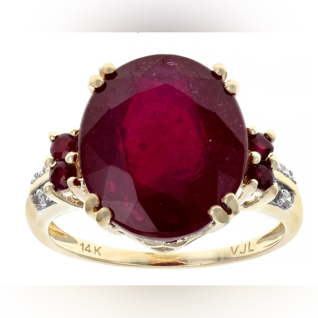 New Red Mahaleo Ruby And Diamond Accent 14k Yellow Gold Ring 9.80ctw